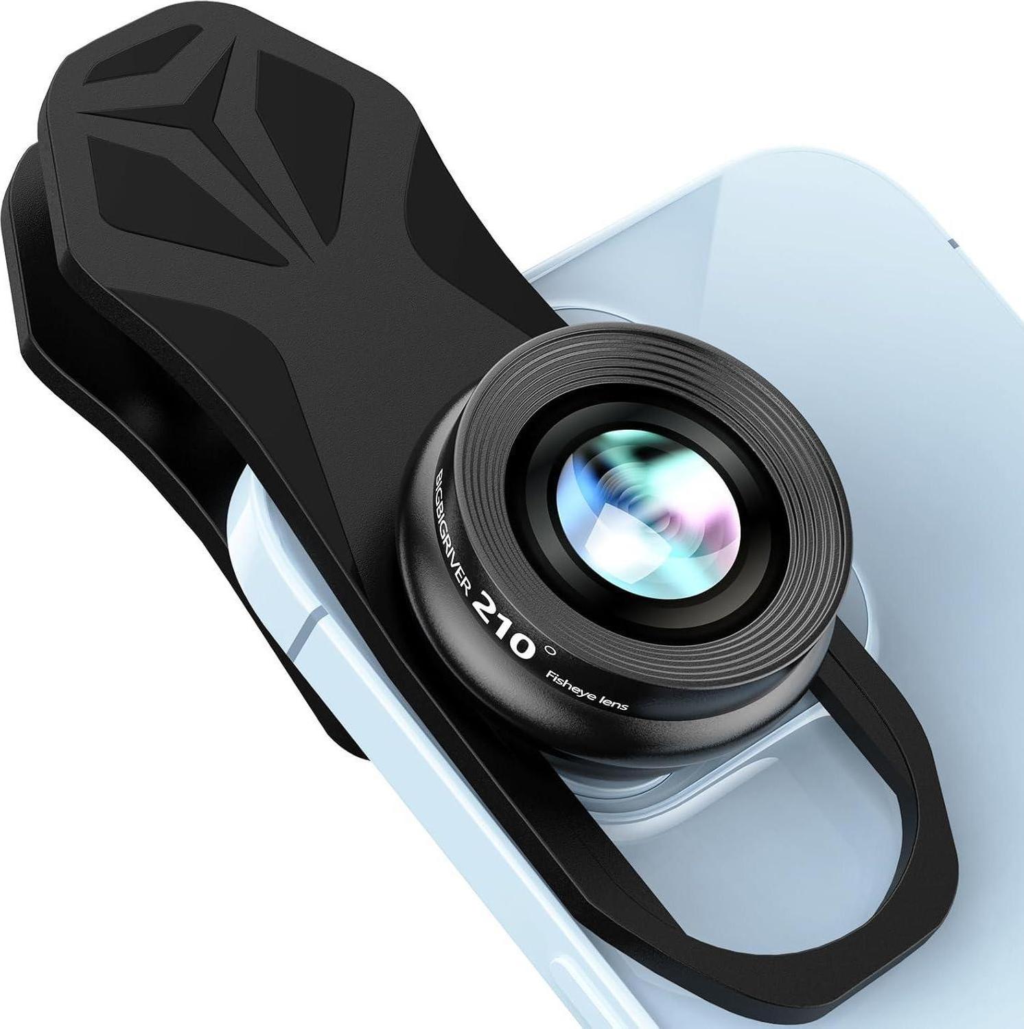 BIGBIGRIVER 210° Fisheye Lens Professional pre iPhone Samsung Pixel BlackBerry Tablet - Prenosná sada s klipom na objektív