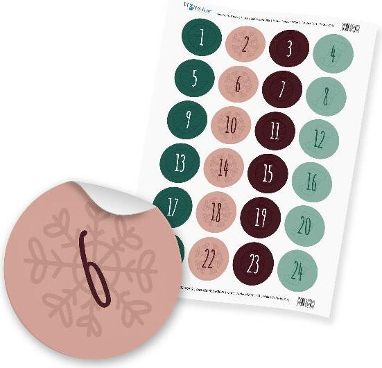 itenga Zahlensticker Z14 Adventskalenderzahlen 1-24 Schlicht / Rot Grün