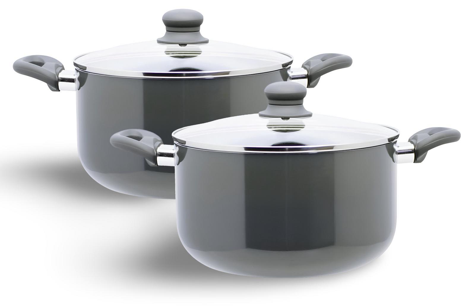 Buri 2 Stück Kochtopf "Rom" PFAS-frei 24cm Alu Kochtöpfe Set Töpfe Topf Deckel Topfset