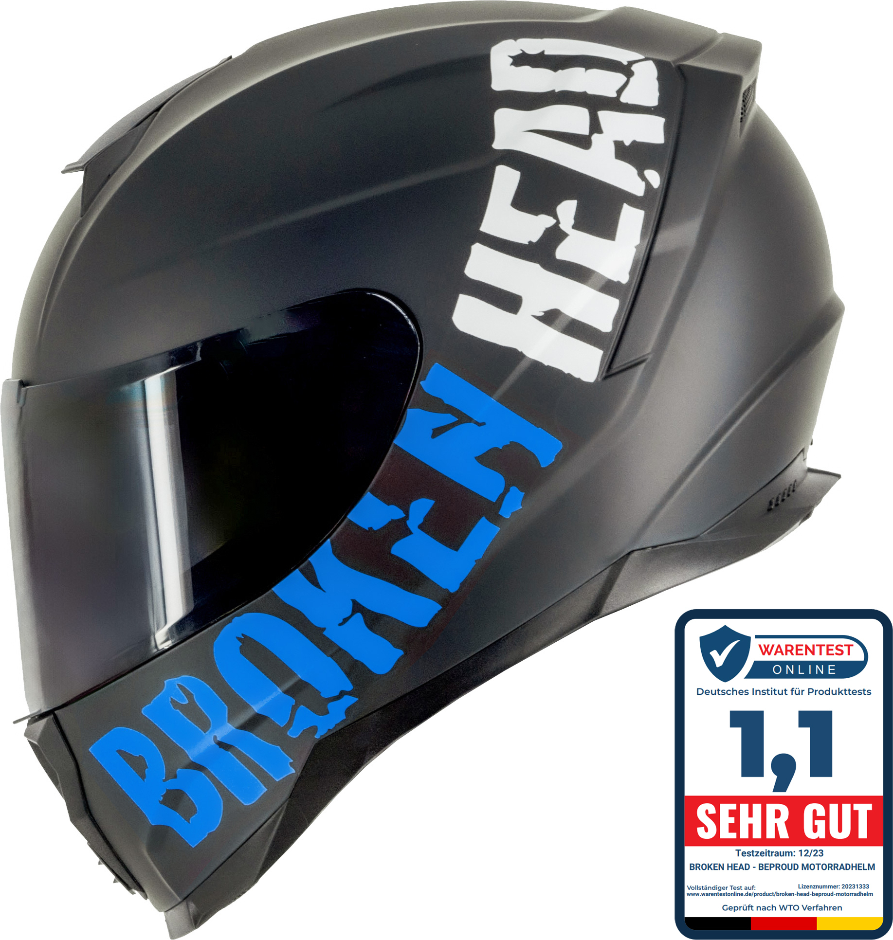 Broken Head Integralhelm BeProud Sport Blau + Schwarzes Visier : XS (53-54 cm) Größe: XS (53-54 cm)