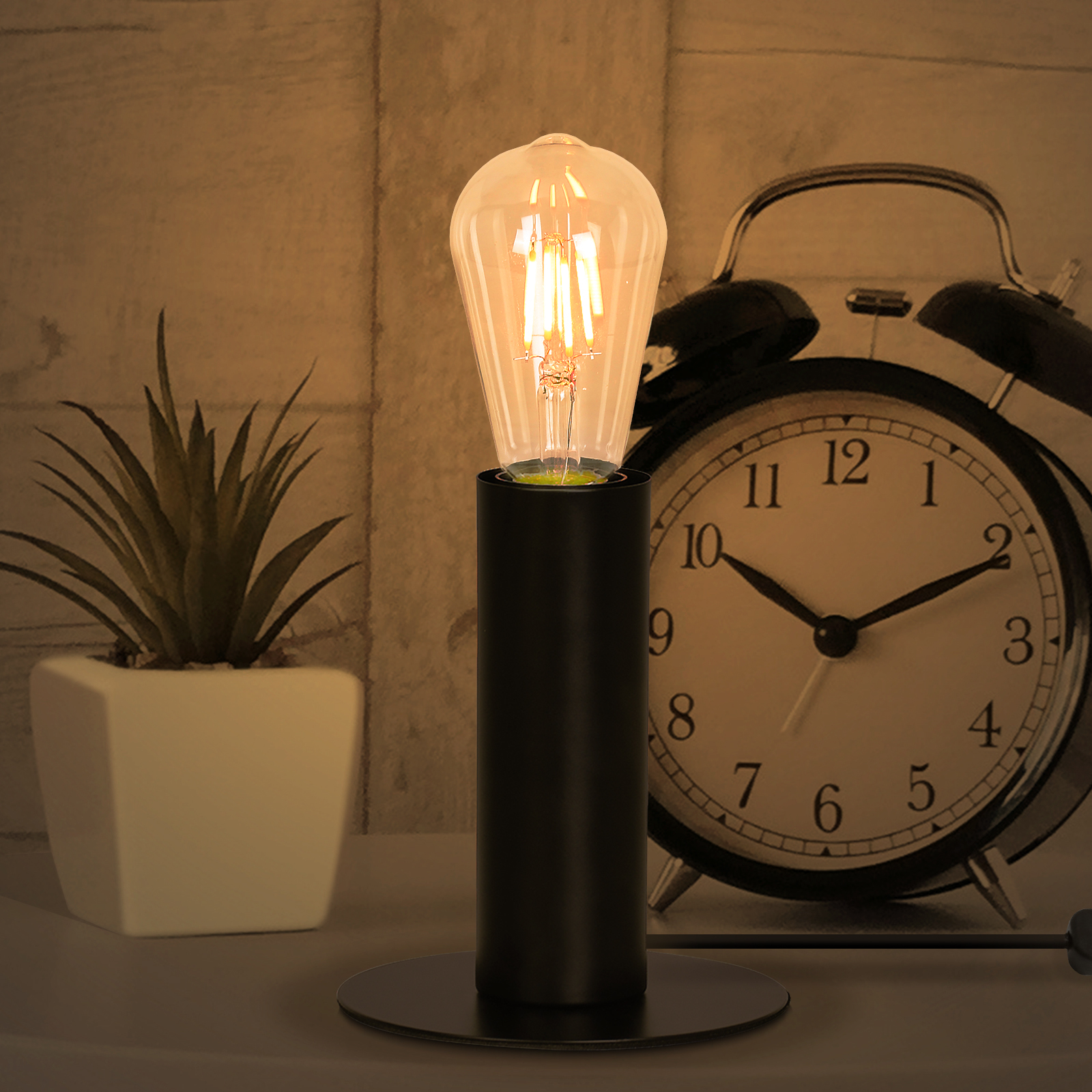 ZMH Nachttischlampe Vintage Tischlampe E27: Tischleuchte Schwarz MAX.40W mit Stecker inkl. Schalter Nachttischleuchte Industrial Retro Nachtlampe für Schlafzimmer Wohnzimmer - Ohne Leuchtmittel T101270113ZH