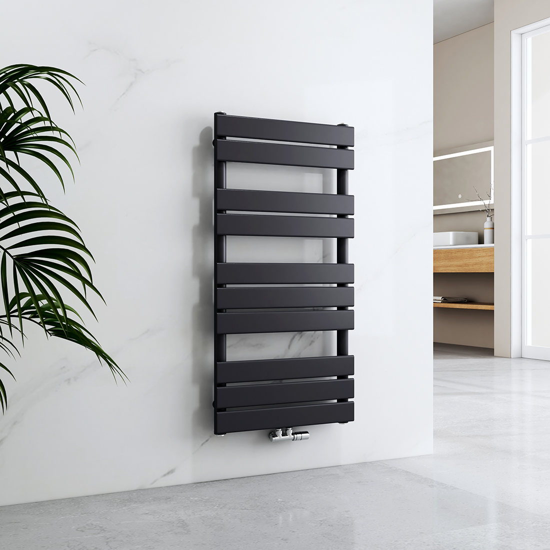 EMKE Plochý kúpeľňový radiátor Sušič uterákov Ohrievač uterákov 100 x 50 cm 463 Watt Antracit Dizajn Centrum pripojenia vykurovania