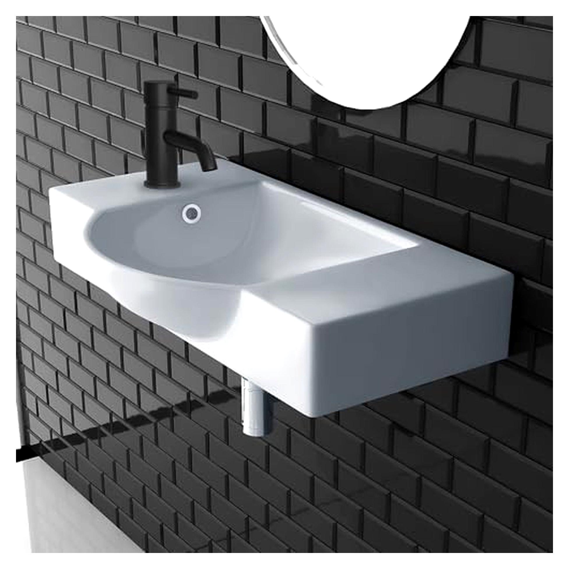 Markenlos Alpenberger Waschbecken Bad Waschtisch 55 cm Breit Eckig Oval | Handwaschbecken Kleines Waschbecken Gäste WC & Badezimmer | Hängewaschbecken für Waschplätze | Gästewaschbecken Schmal Mini waschbecken