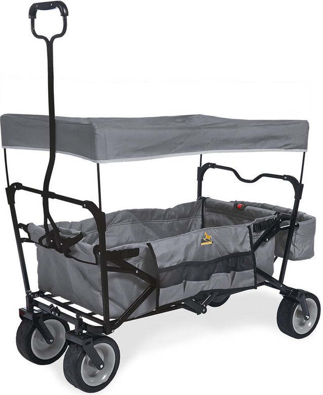 Rootz Living Rootz Faltbarer Handwagen Paxi - Zusammenklappbarer Wagen - Tragbarer Trolley - Inklusive Sonnendach - 124cm x 59cm x 67cm, Zusammengeklappt: 22cm x 63cm x 80cm