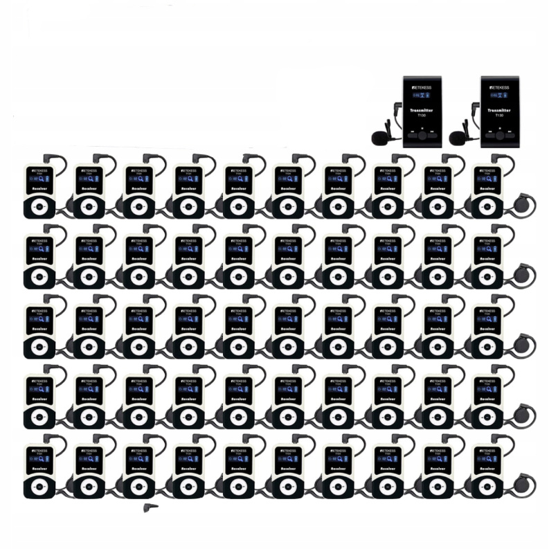 Retekess T130-T131 Audioguide System Busreisen, 99 Kanäle, 60m,PLL-Technologie,12H,Drahtloses Tour Guide Headset System, Reiseleitersystem EUF9423AX2-F9424AX50