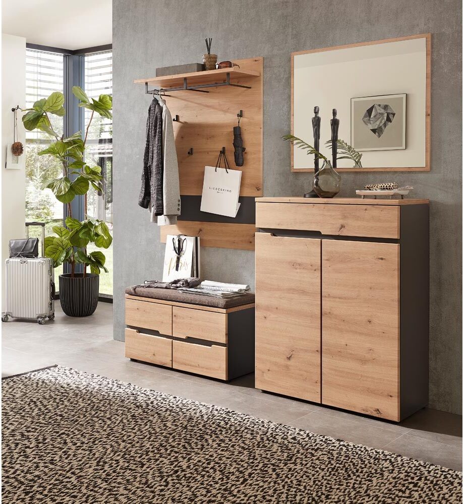 Lomadox Garderoben 4er Set MANRESA-36 in Artisan Eiche Nb. mit Graphit B/H/T: ca. 175/200/38 cm MANRESA-36-SET3