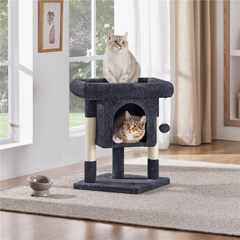 Yaheetech Kleiner Kratzbaum Katzenbaum 60 cm H, mit Sisalstämmen & Höhle, Schwarz 592980 Black