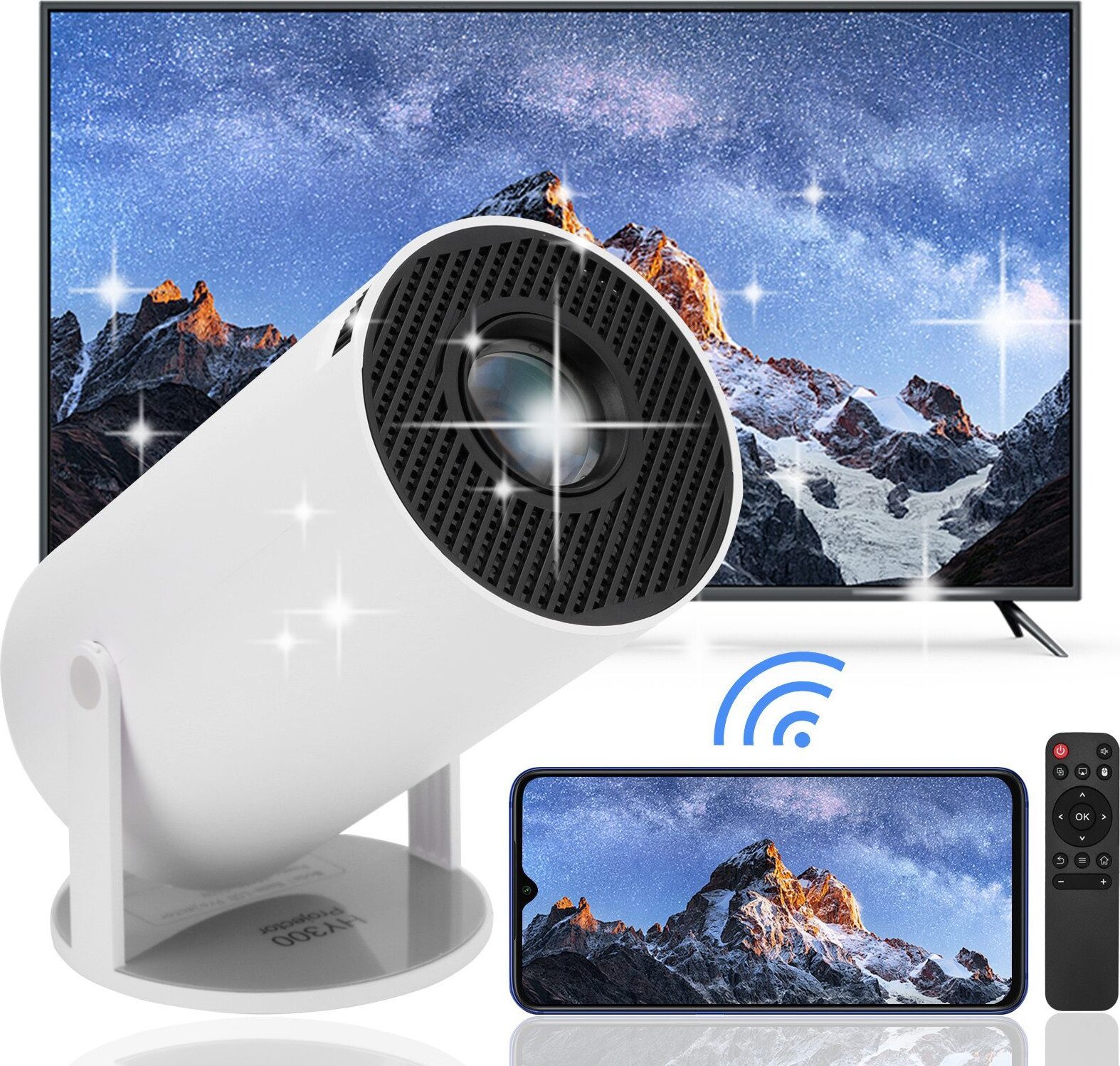 DTC GmbH Heimprojektor, Smart HD 4K Beamer tragbarer, Mini-Heimprojektor, 1280*720p px, Projektor unterstützt WiFi Bluetooth 5.0 mit Android 11-System CT1391