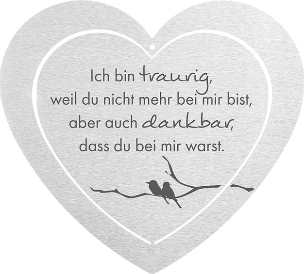 DOLORINO Grabherz aus Edelstahl | wetterfest | mit Spruch "Ich bin traurig"| ca. 17x15cm 512081