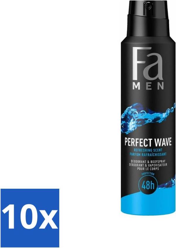 Fa Pflege Fa Men - Perfect Wave - Deodorant Spray - Erfrischender Duft - 150 ml - Vorteilspack - 10 Stücke 8721410