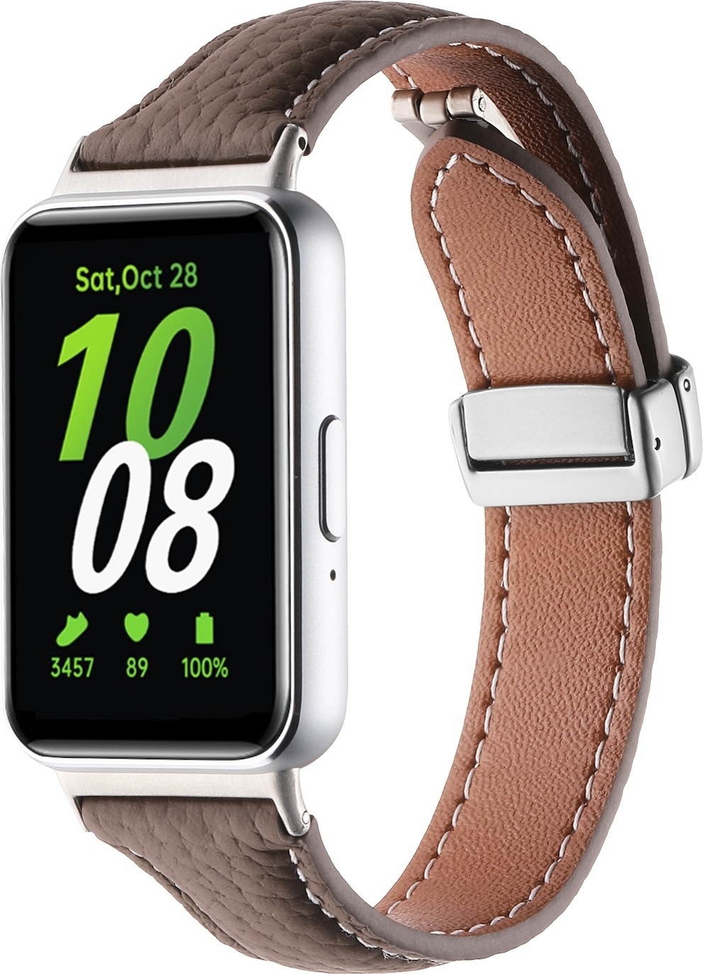 Pre Samsung Galaxy Fit 3 Kožený remienok Litchi Texture Magnetická pracka Dark Brown
