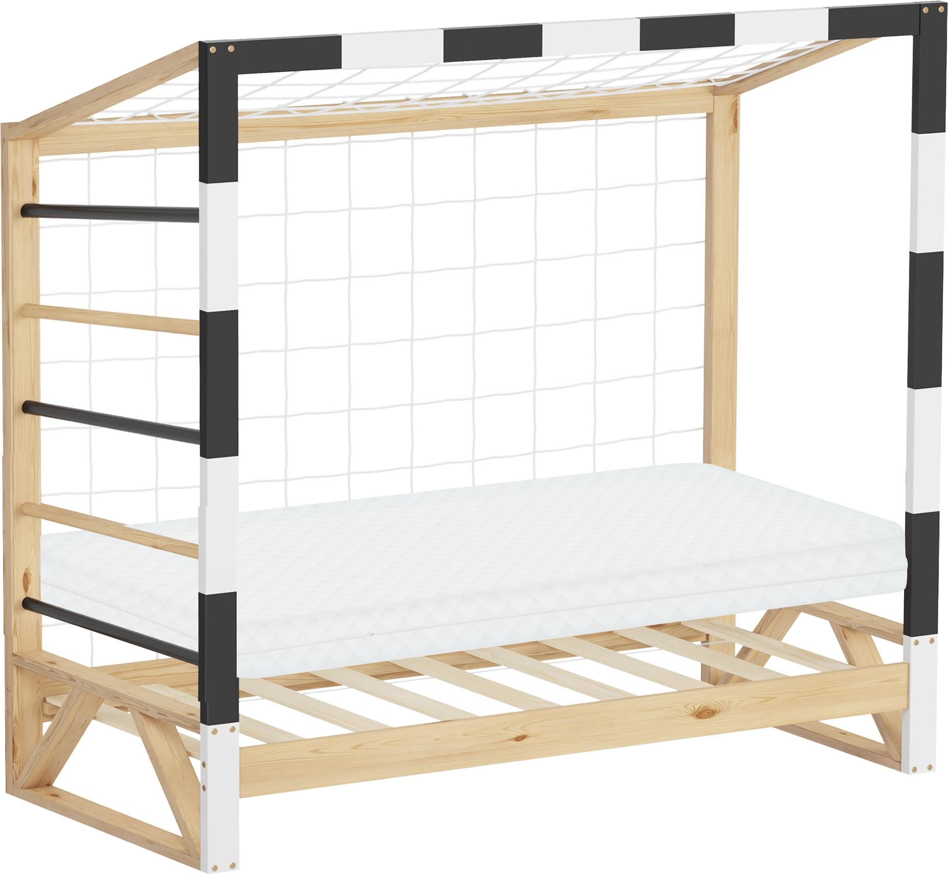 ML-Design Kinderbett Fußballtor 70x140 cm mit Matratze Holzbett mit Lattenrost Kletterleiter & Netz Jugendbett aus Kiefernholz Einzelbett Handballtor 490017879