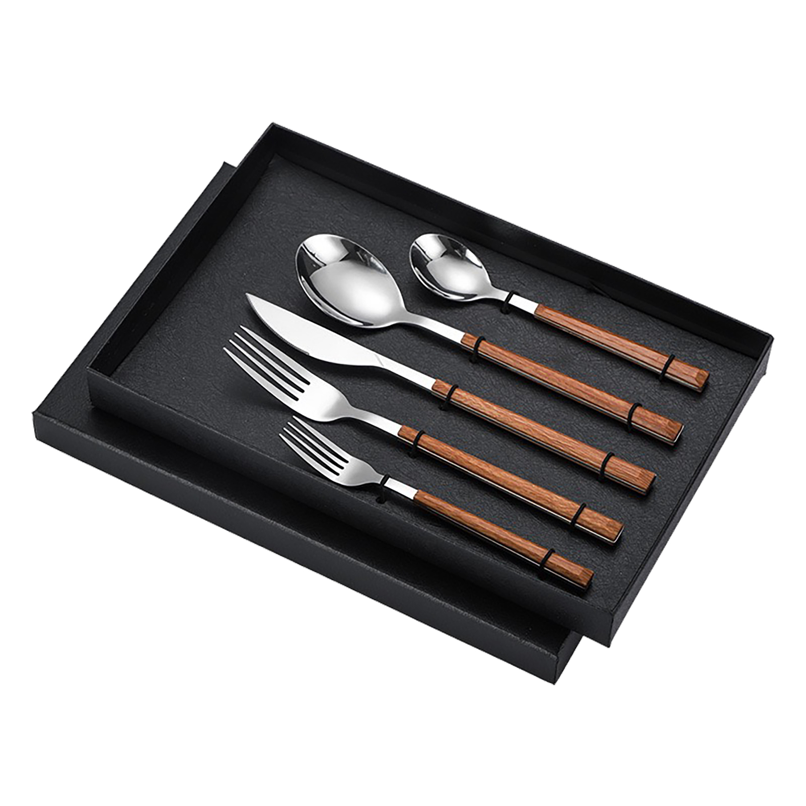 Cocosity Ta Cutlery Set Stainless Steel Dinner Knives Forks Spoons Eating Utensils High Hardness Flatware Set(Wood Grain Handle )