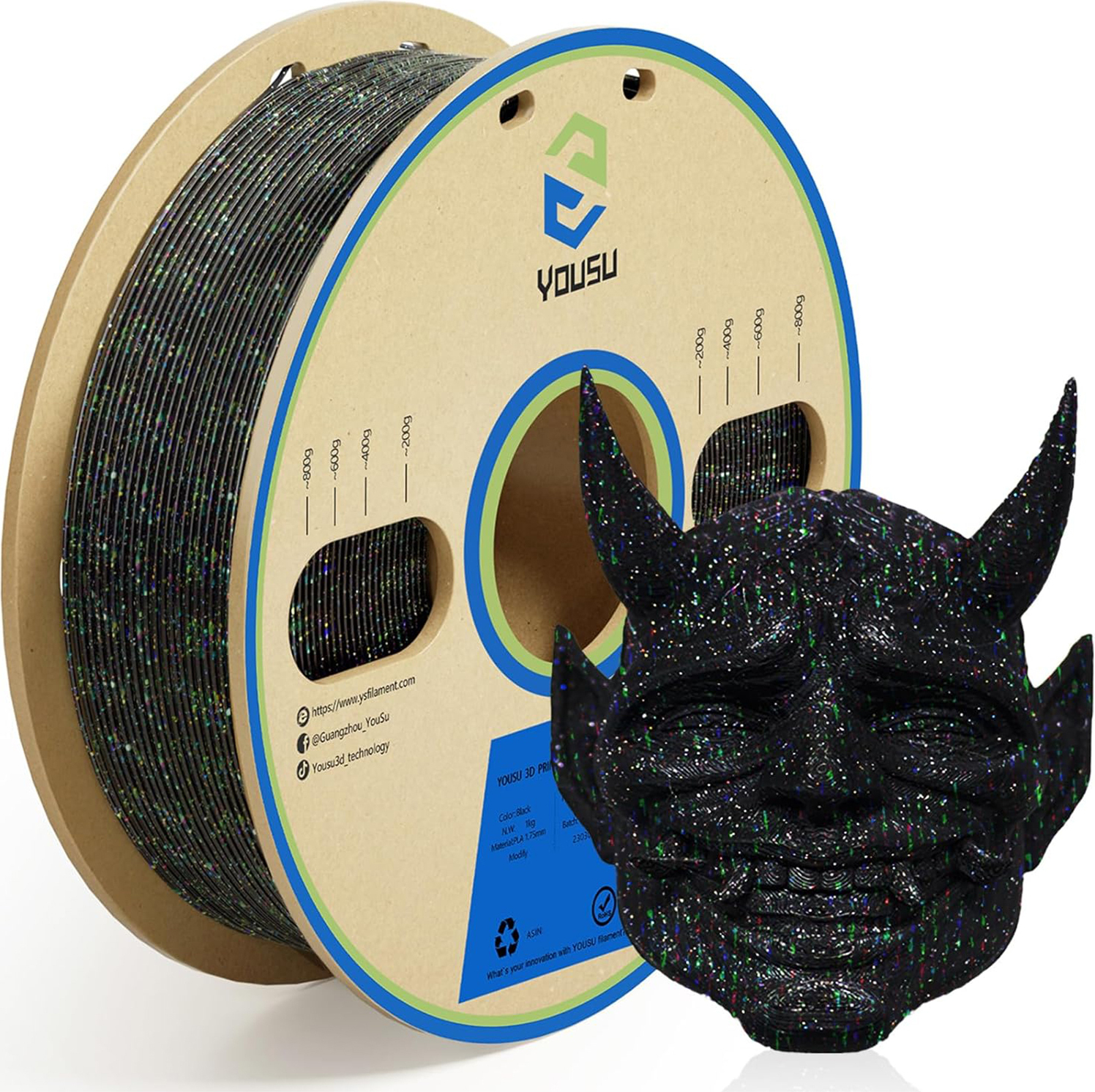 Aibecy YOUSU 3D-Drucker PLA-Filament 1kg Galaxy Schwarz 1,75 mm im Dunkeln leuchtendes 3D-Druckmaterial, kompatibel mit FDM-3D-Druckern