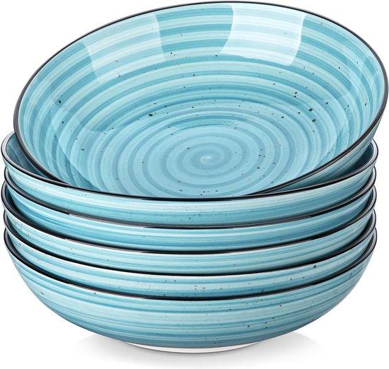 OEM Keramische Sopekommen-Set - blauw - brede - ondiepe - grote - keramisch - 6-stückig 2026