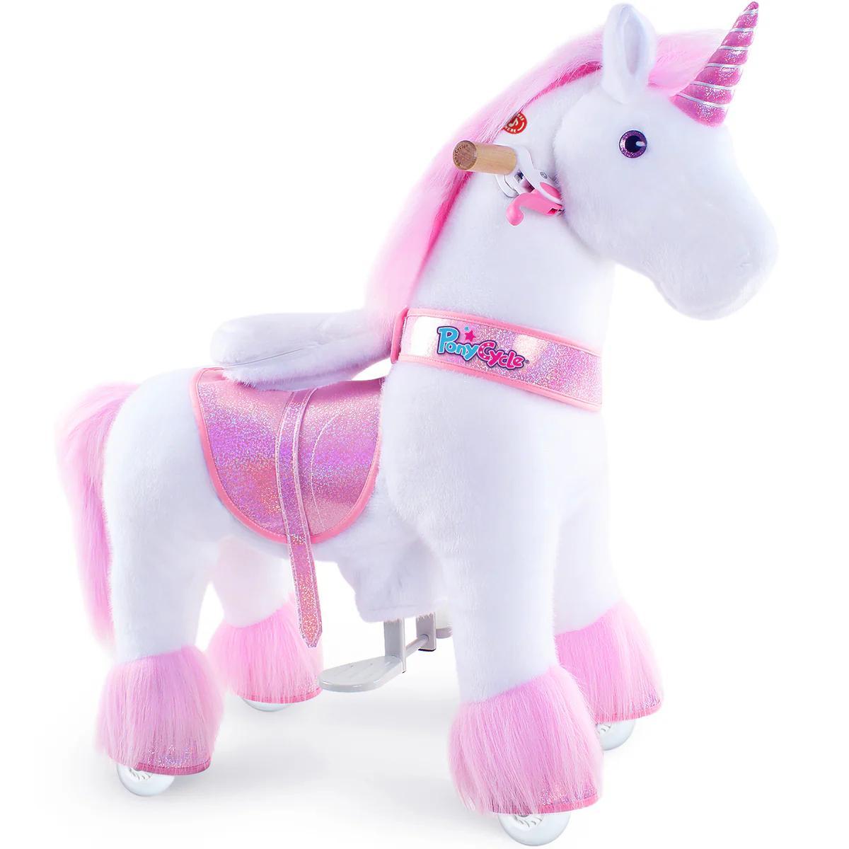 PonyCycle GmbH PonyCycle Einhorn Reittier für Kinder von 3-4 Jahren Indoor&Outdoor Spielzeug Reitpferd auf Rollen mit Bremse und Klang- Ux302