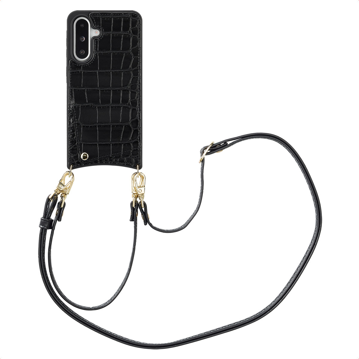 Puzdro na telefón Selencia Nova Croco s káblom a držiakom kariet pre Samsung Galaxy A36 / A56 - čierne