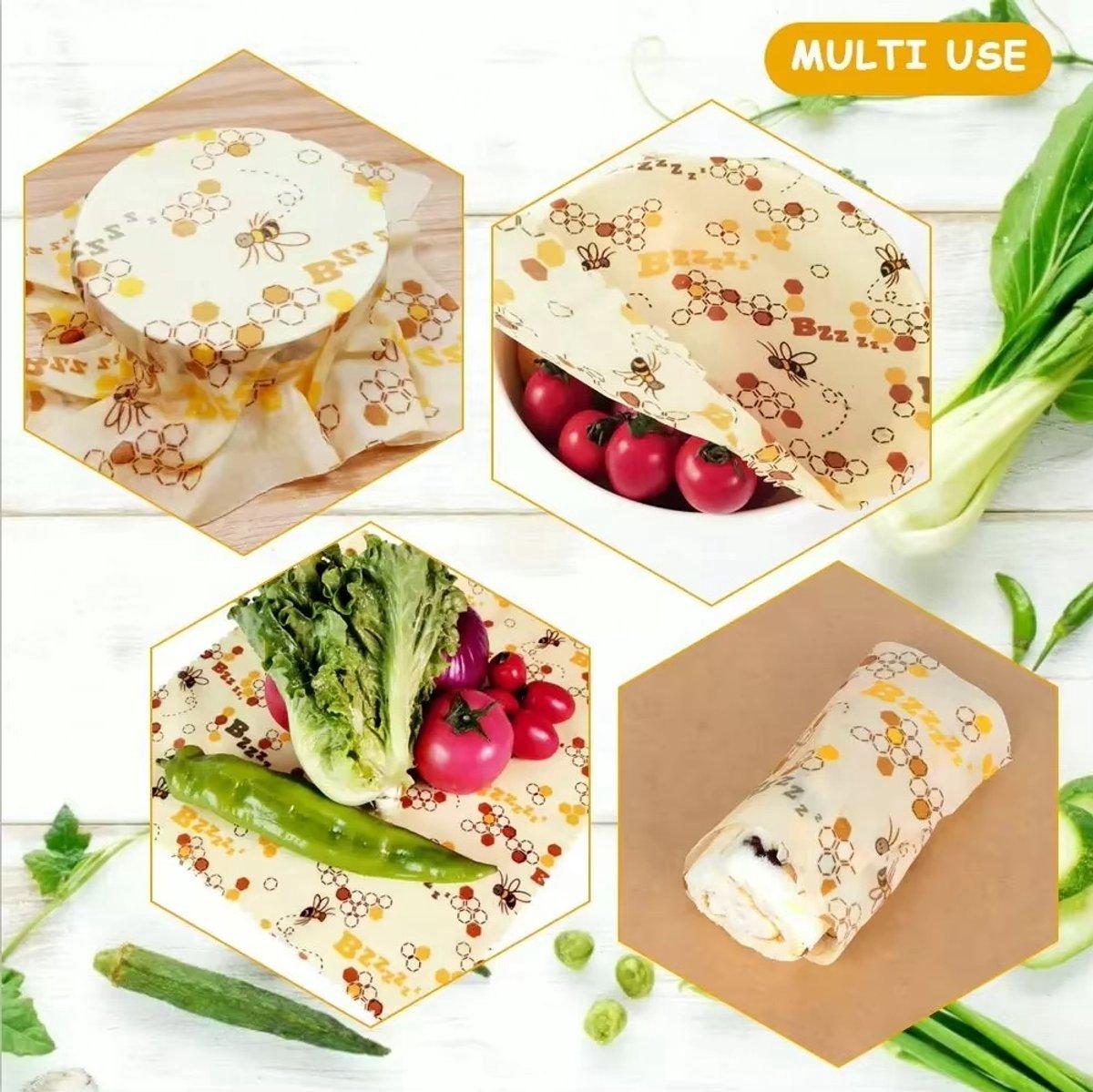 CHPN – Lebensmittelfolien – Bienenwachstuch für Lebensmittel – Lebensmittelpapier – Bienenwachsfolie – 6 Stück – wiederverwendbare Lebensmittelfolie – 3 Größen 225793