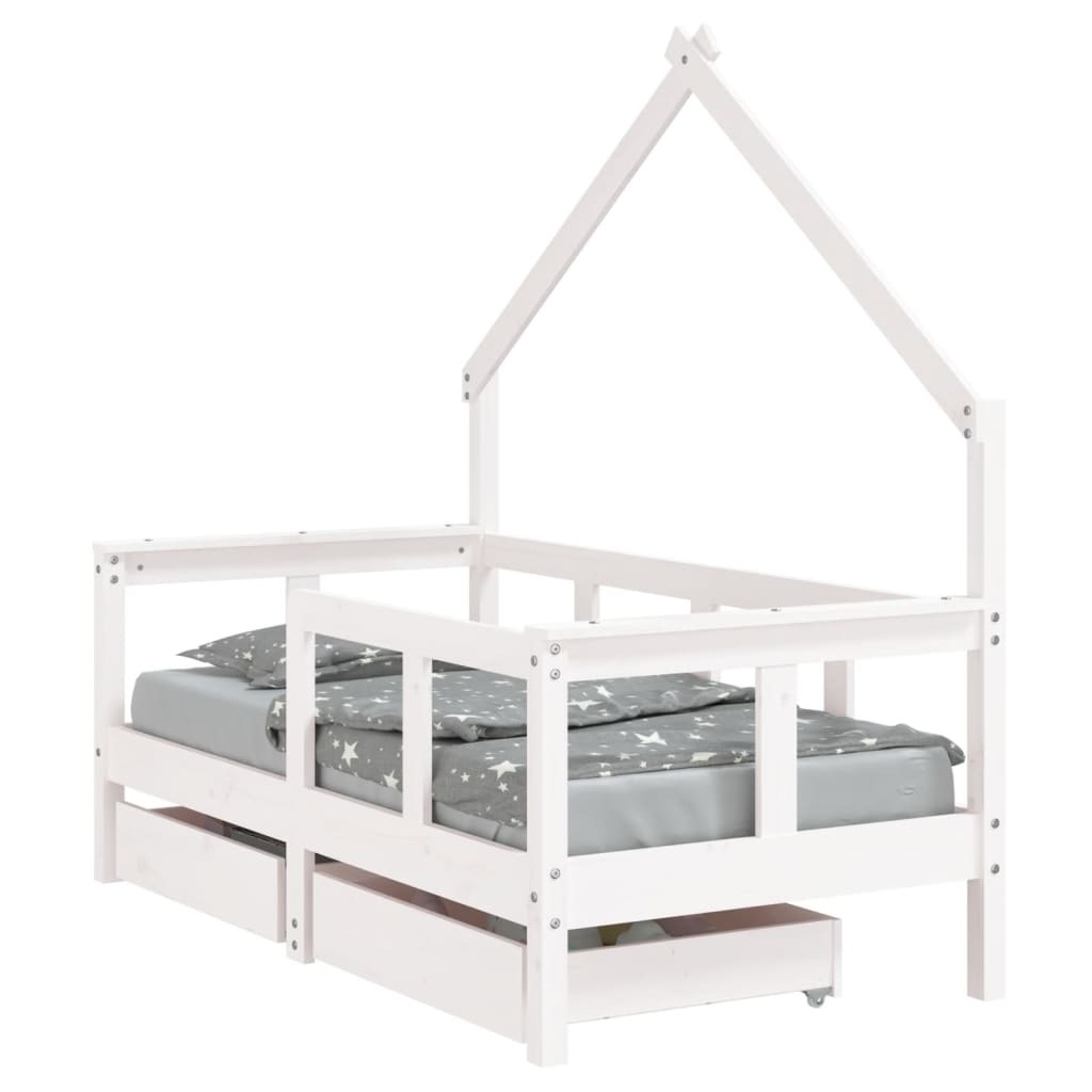 BAÏTA Letto A Capanna Tiny In Pino Massiccio Bianco 70x140cm Con Rete Inclusa E Barriere