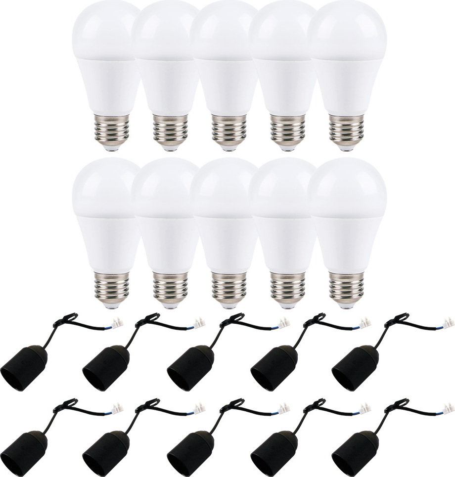 NCC-Licht 10 x LED Leuchtmittel 12W = 75W E27 1155lm warmweiß 10 x Baufassung Lampenfassung schwarz