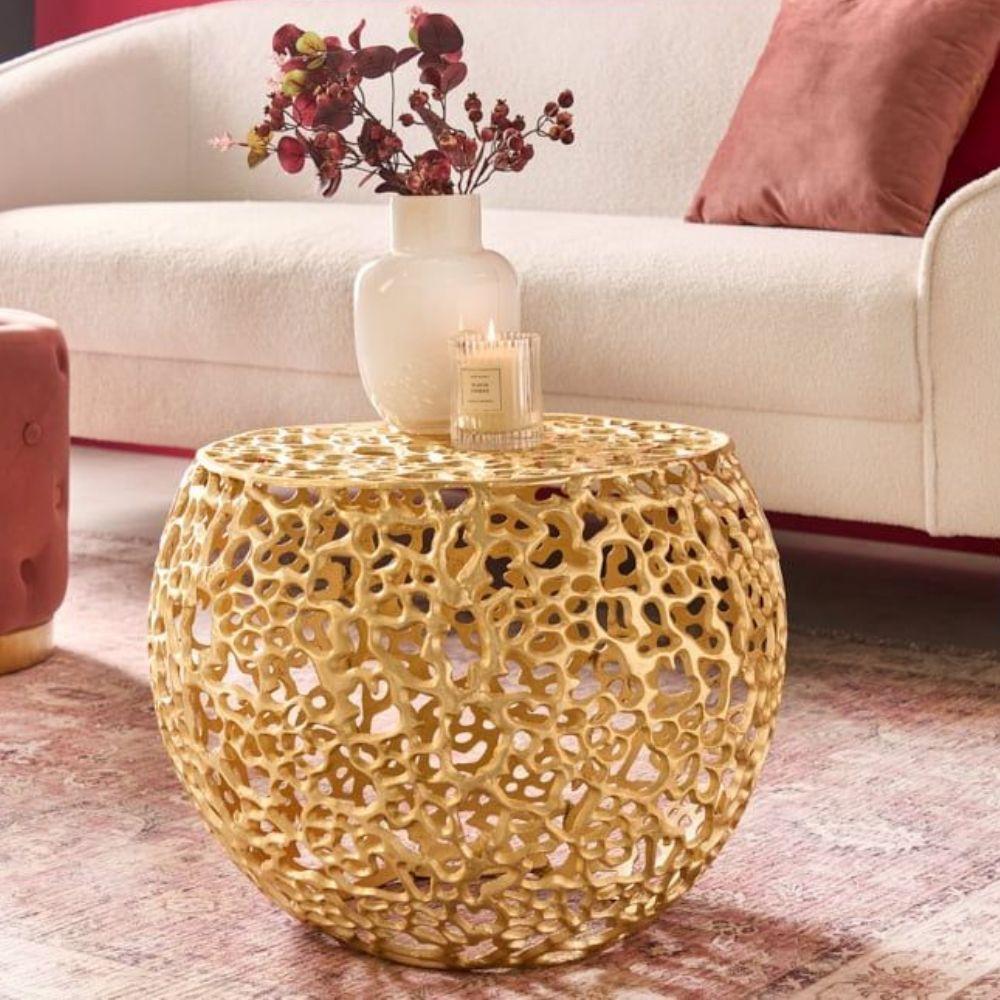 LEBENSwohnART Extravaganter Couchtisch RIXOS ca.53cm gold Metall Handarbeit 43230