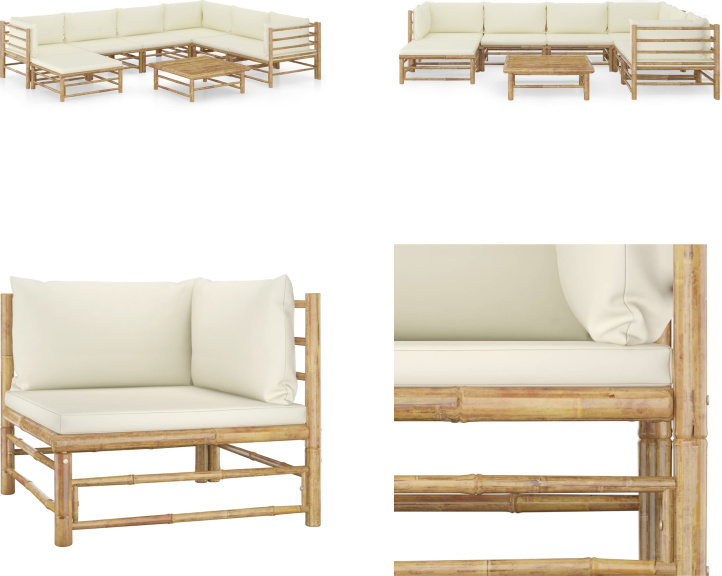 vidaXL 8-dielna záhradná súprava s krémovo bielymi vankúšmi bambus - Záhradná súprava - Záhradné súpravy - Záhradný nábytok - Súprava záhradného nábytku