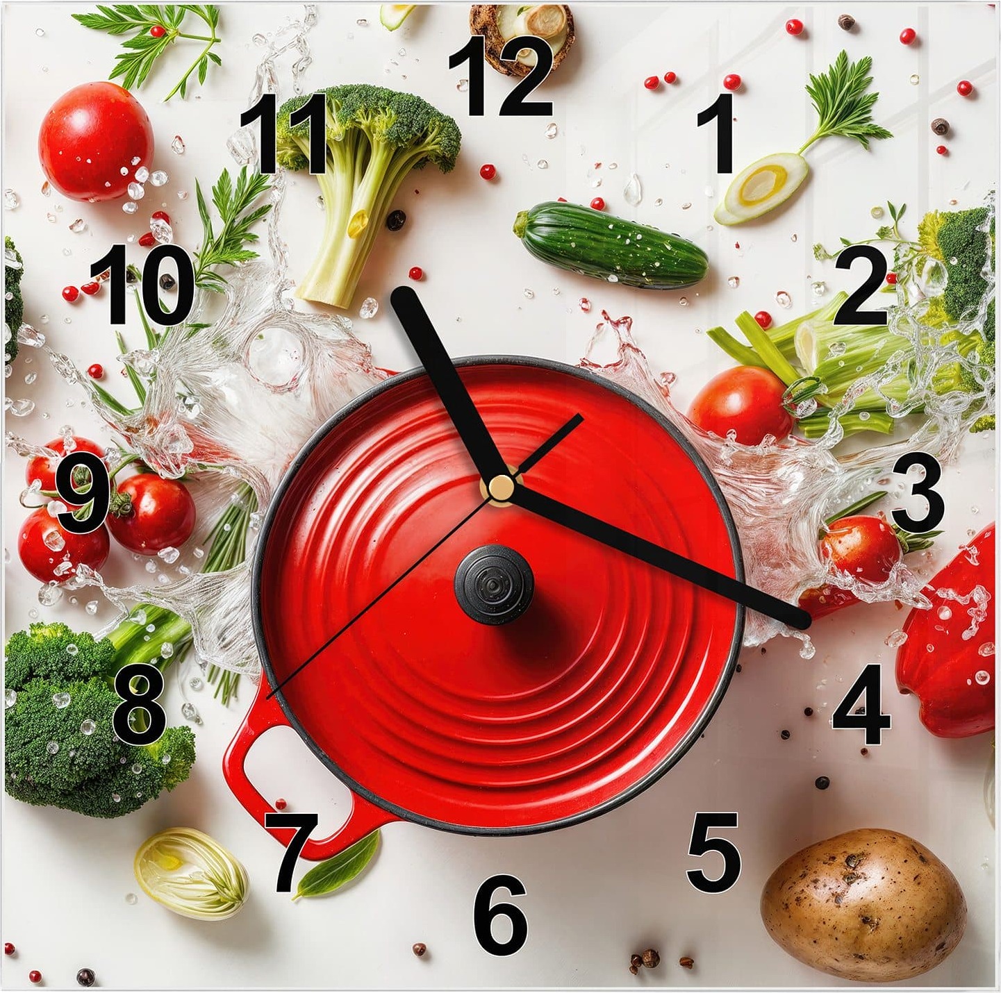 Primedeco Wanduhr aus Glas mit Motiv Kochvorbereitung- 30 x 30 cm - inkl. Aufhängesystem