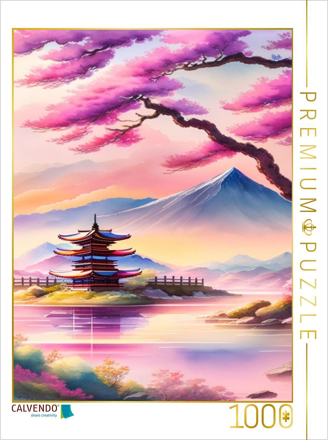 Calvendo Japanische Landschaft, im Vordergrund blühende Mandelbäume. Erstellt mit KI - Foto-Puzzle', 1000 Teile, 1000 Stück(e), Kunst