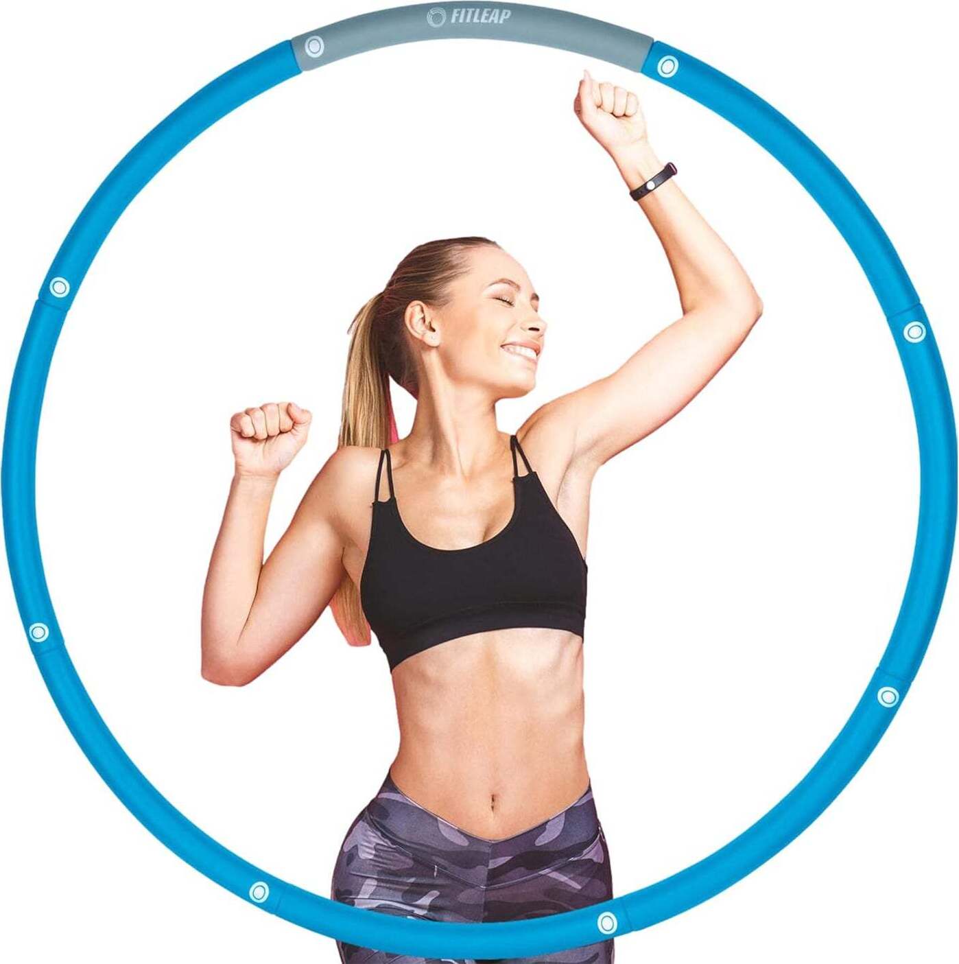 Fitleap Hula Hoop Fitness und Massage, Hula Hoop Reifen für Erwachsene und Kinder, 8 Segmente Abnehmbarer Hula Hoop Reifen, Blau FL-HH-C-GYBLU-98-8