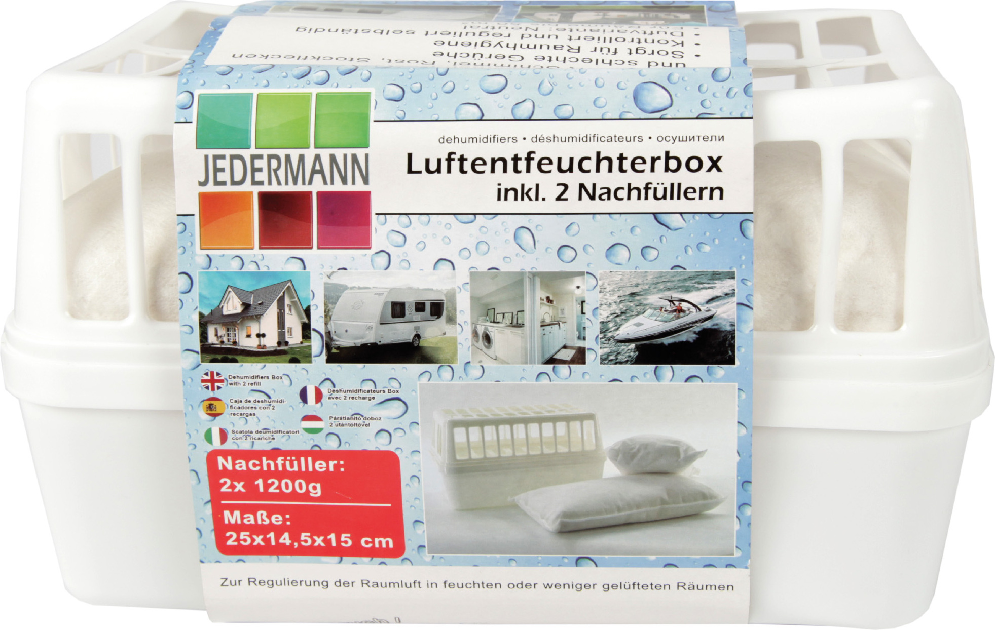 Luftentfeuchter Box – inkl. Nachfüll Granulat 2x1200 g, bis