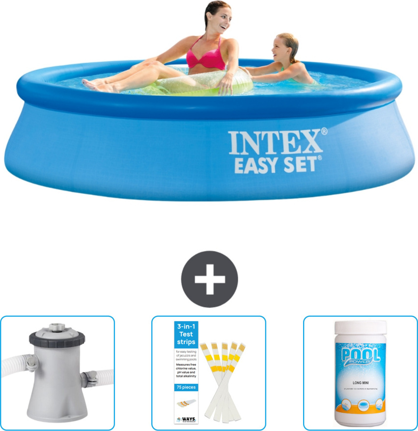 Okrúhly nafukovací bazén Intex Easy Set - 244 x 61 cm - modrý - súčasťou je filtračné čerpadlo pre bazén - testovacie prúžky - chlór
