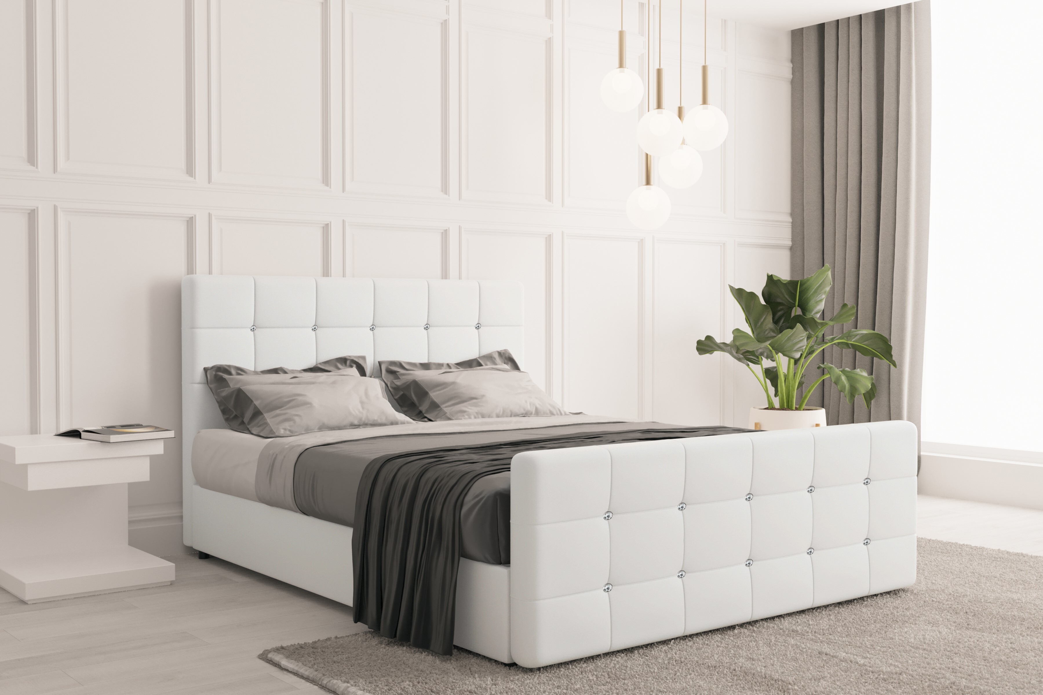 Kaiser Möbel posteľ s pružinovým boxom a matracom 180 cm x 200 cm, posteľ do spálne ROMA Imitácia kože biela