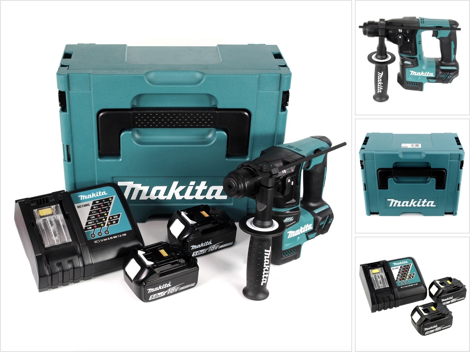 Akumulátorové vŕtacie kladivo Makita DHR 171 RTJ Brushless SDS Plus 18V 1,2 J + 2x akumulátor 5,0Ah + nabíjačka + Makpac