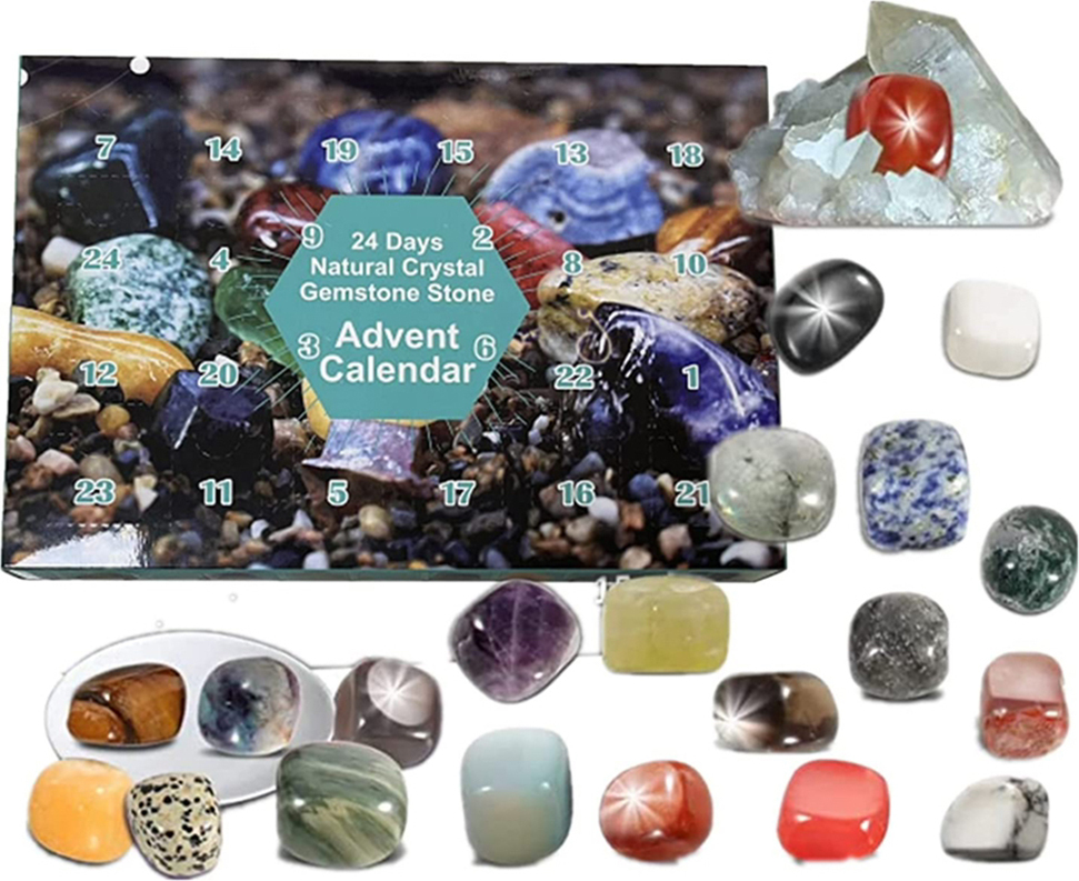 Calendario Dell'Avvento Con Gemme 2025 Per Bambini | 24 Cristalli Naturali + Bracciale | Regalo Di Natale Educativo