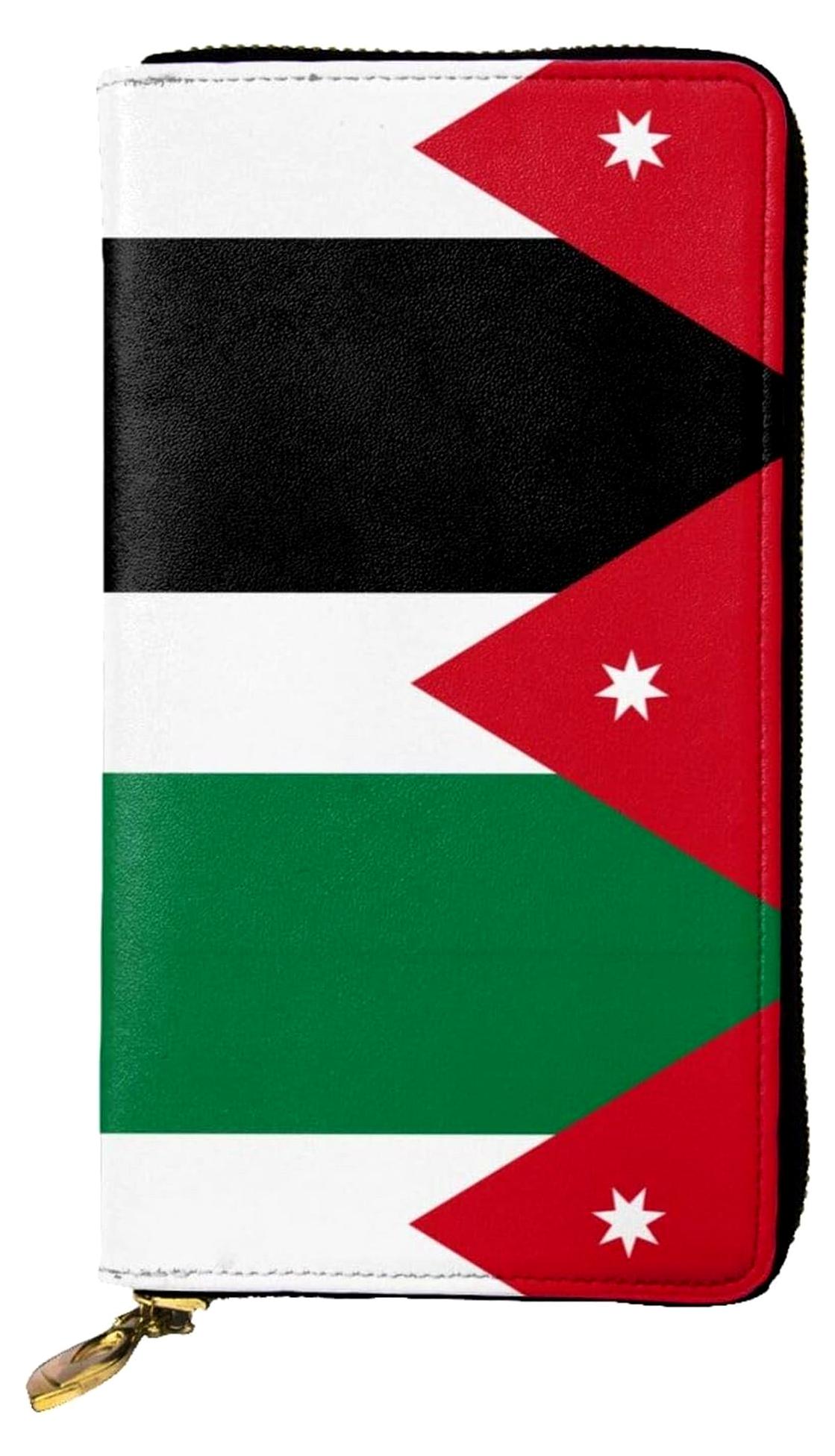 Markenlos Lange Clutch mit jordanischer Flagge und Reißverschluss, Kartenhalter für Reisen und den Alltag