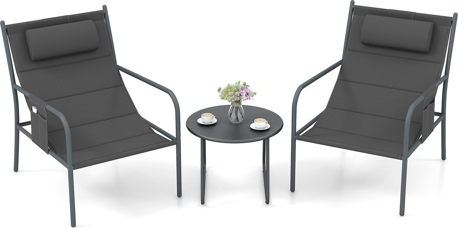 COSTWAY 3-dielna súprava balkónového nábytku, súprava záhradného nábytku s 2 stoličkami a stolom, sedacia súprava s priedušnou látkou na sedenie, záhradná súprava