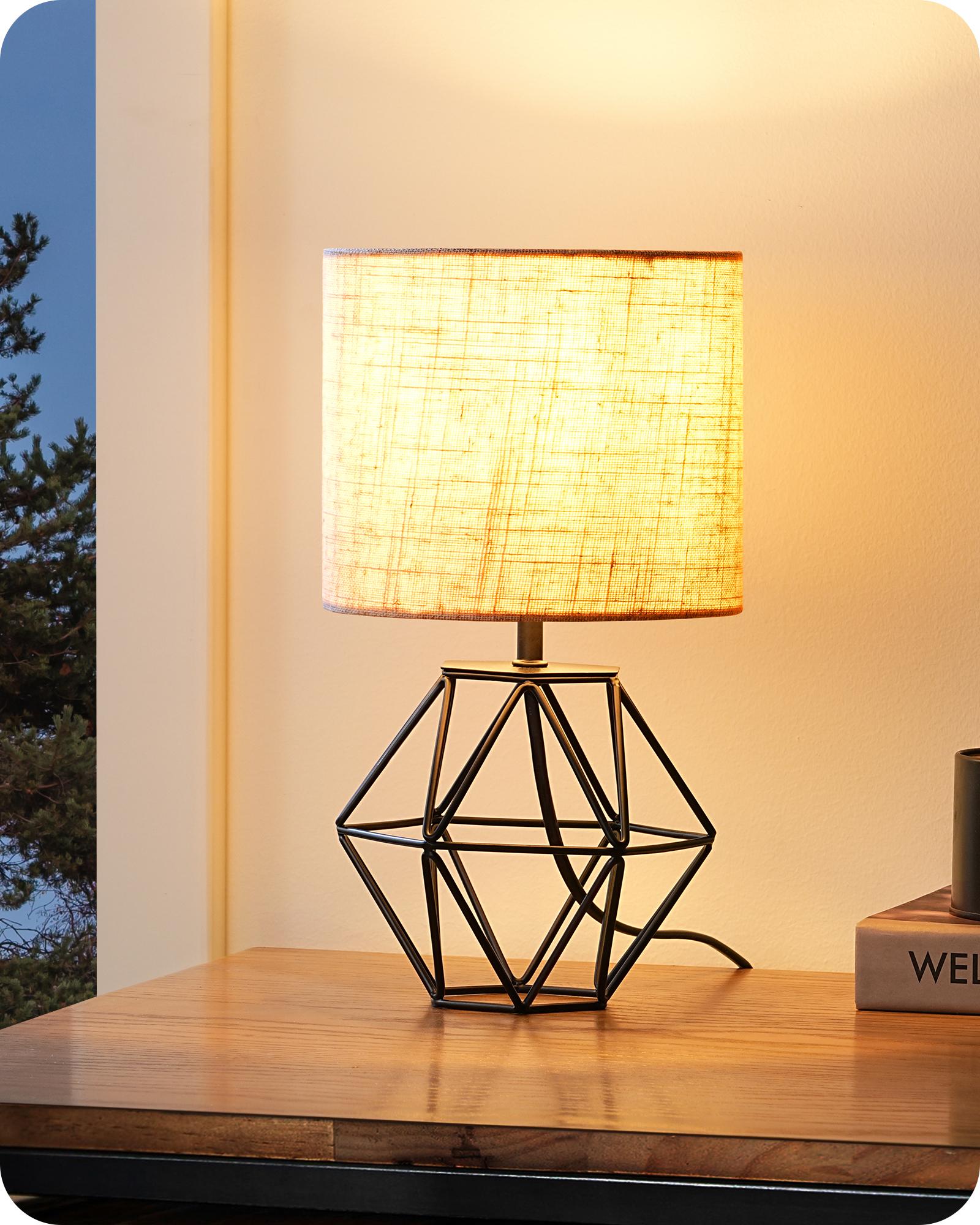 EDISHINE Nachttischlampe, Moderne Tischlampe, Vintage Tischleuchte, Beige & Schwarz DHLTL10C