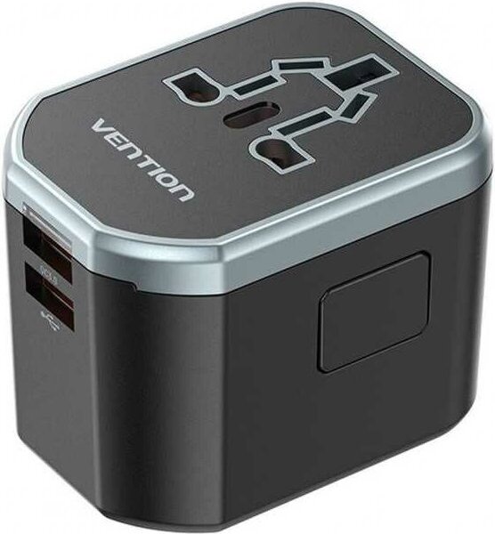 3-portový univerzálny cestovný adaptér USB (C + A + A) (20 W/18 W/18 W) čierny
