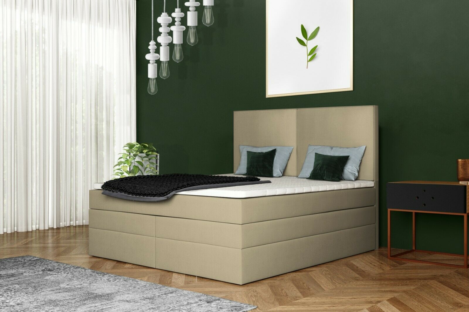 Grekpol skriňová posteľ Torino 180x200cm s matracom Bonell a TFK H3 a topperom, čalúnená posteľ s podnožou Tkanina: Riviera 21
