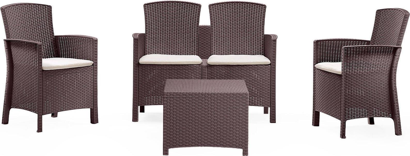Lounge-Set für den Außenbereich Dmorat, Gartenmöbel-Set mit Kissen, Sitzbereich für den Innenbereich in Rattan-Optik, 100 % Italy, Braun