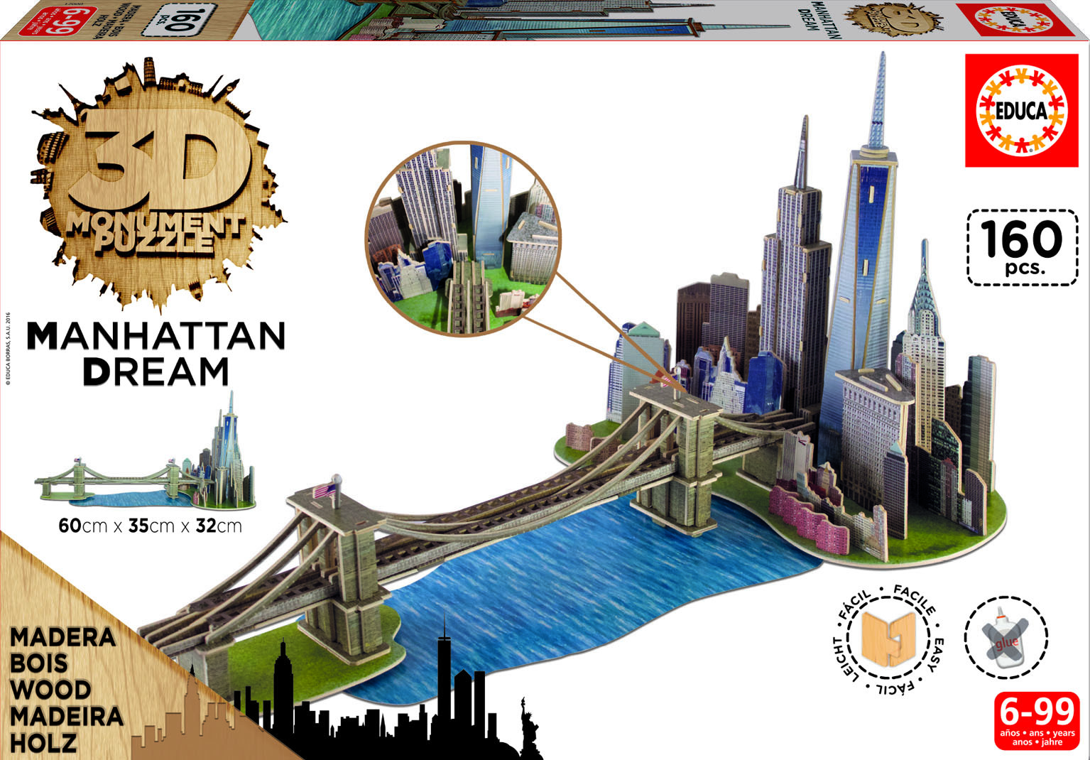 Educa 3D Puzzle - Holzpuzzle Brooklyn Bridge Manhattan Dream 160 Teile 17000