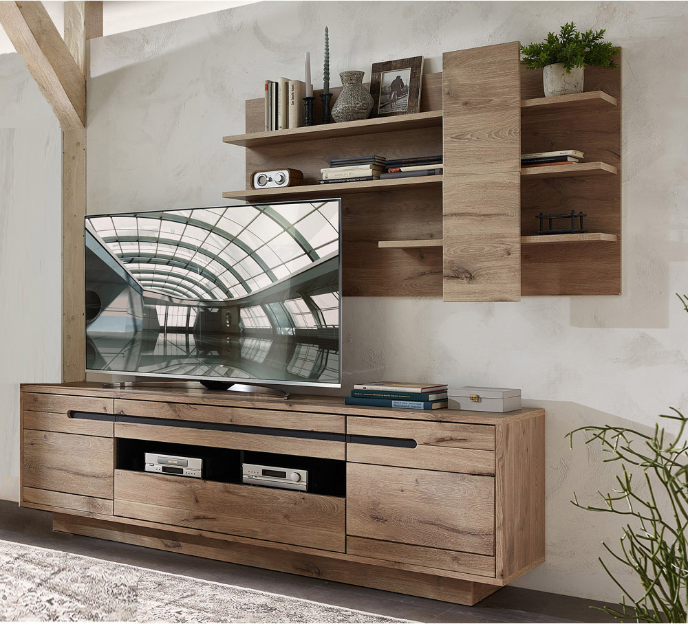 Lomadox TV Wand BURNHAM-36 in Eiche Nb. mit graphit, B/H/T: ca. 205/170/44 cm BURNHAM-36-SET1