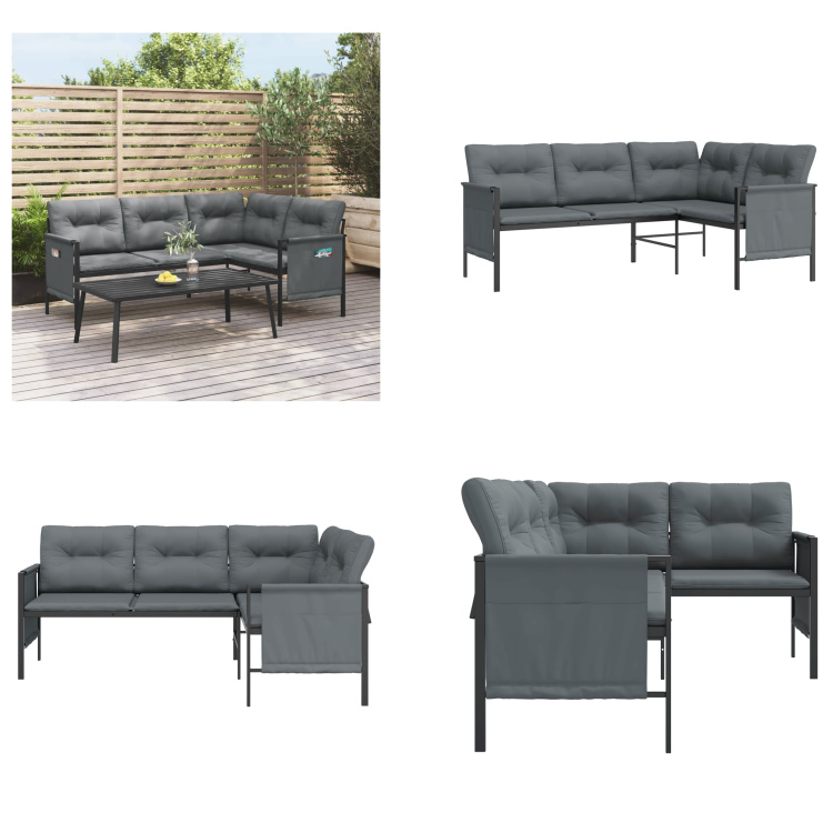 vidaXL Rohová záhradná pohovka antracitová oceľ a textilén - Rohová záhradná pohovka - Rohové záhradné pohovky - Rohová vonkajšia pohovka - Rohová pohovka terasa