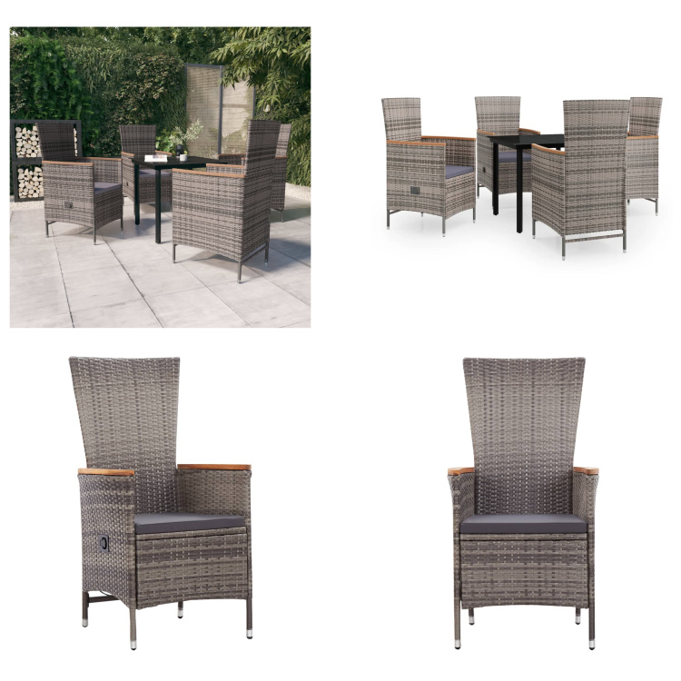 vidaXL 5-dielny záhradný jedálenský set s vankúšmi sivý - Záhradný jedálenský set - Záhradné jedálenské sety - Záhradný set nábytku - Záhradný set nábytku