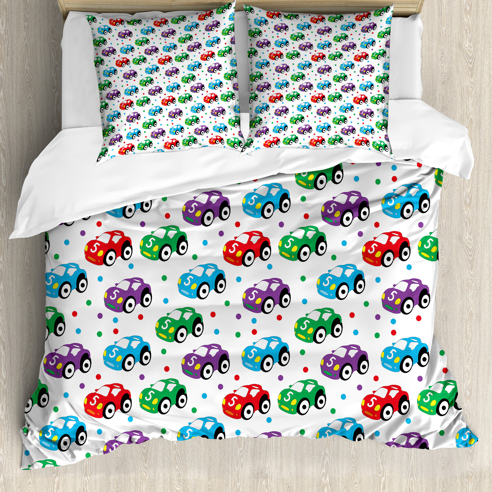 ABAKUHAUS Autos Bettbezug, Kinder-Spielzeug für die Spielzeit, Milbensicher Allergiker geeignet mit Kissenbezügen, 155 cm x 220 cm - 80 x 80 cm, Mehrfarbig nevde_53489_155x220_de