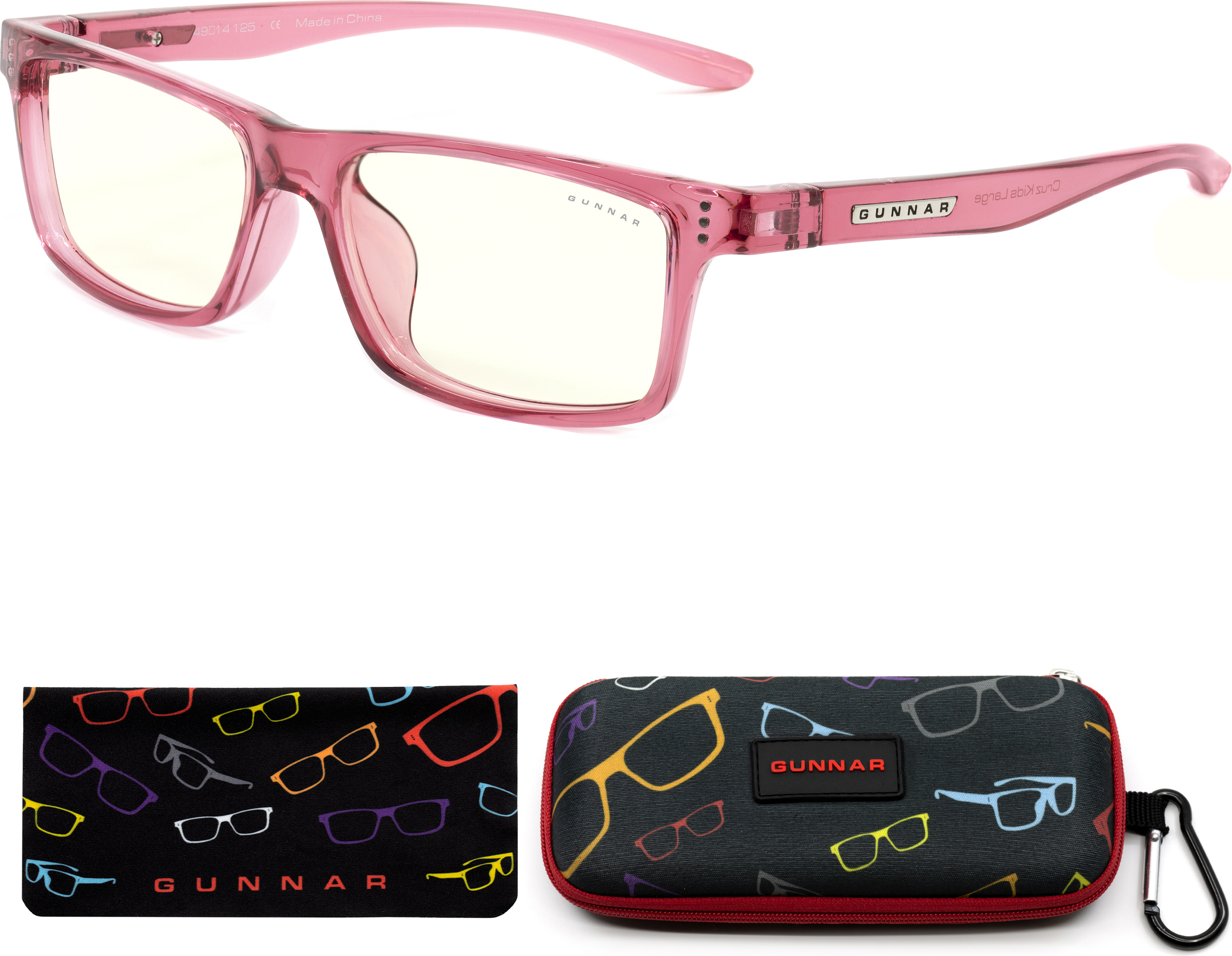 Gunnar Optiks GUNNAR Gaming- und Computerbrille - Kids - Cruz Kids Large (age 8-12) - Pink Rahmen, Clear Linsen - Blaulichtfilter Brille, Premium Blaufilter, UV-Schutz, CRU-10109