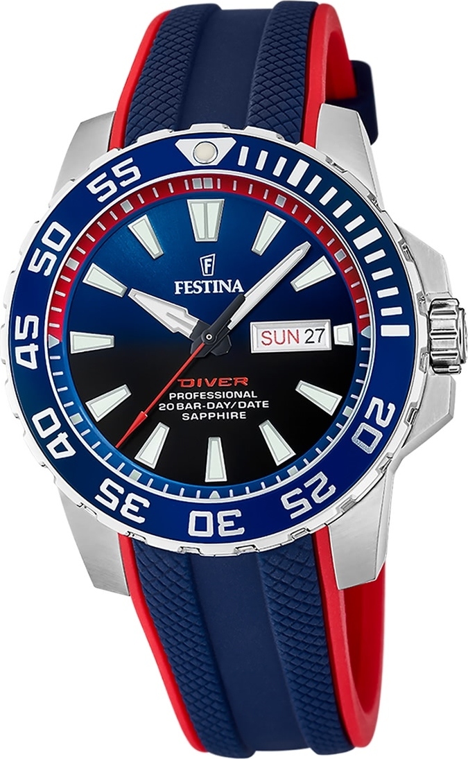 Festina pánske hodinky gumové modré červené Festina The Originals náramkové hodinky D2UF20662/1