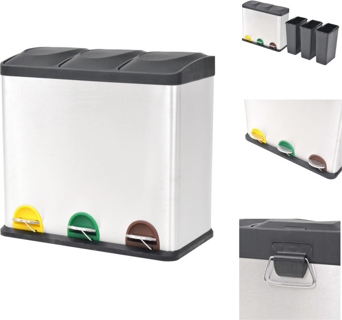 vidaXL Recycling Treteimer Edelstahl 54 L - Mülltonnen & Abfalleimer TLS50602