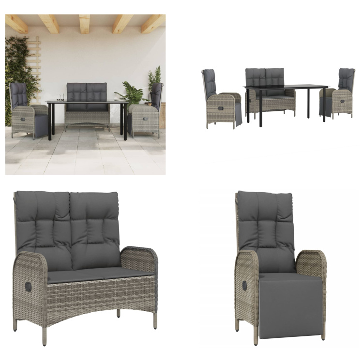 vidaXL 4 ks záhradný jedálenský set s vankúšmi sivý polyratan - Záhradný jedálenský set - Záhradné jedálenské sety - Jedálenský set - Set záhradného nábytku