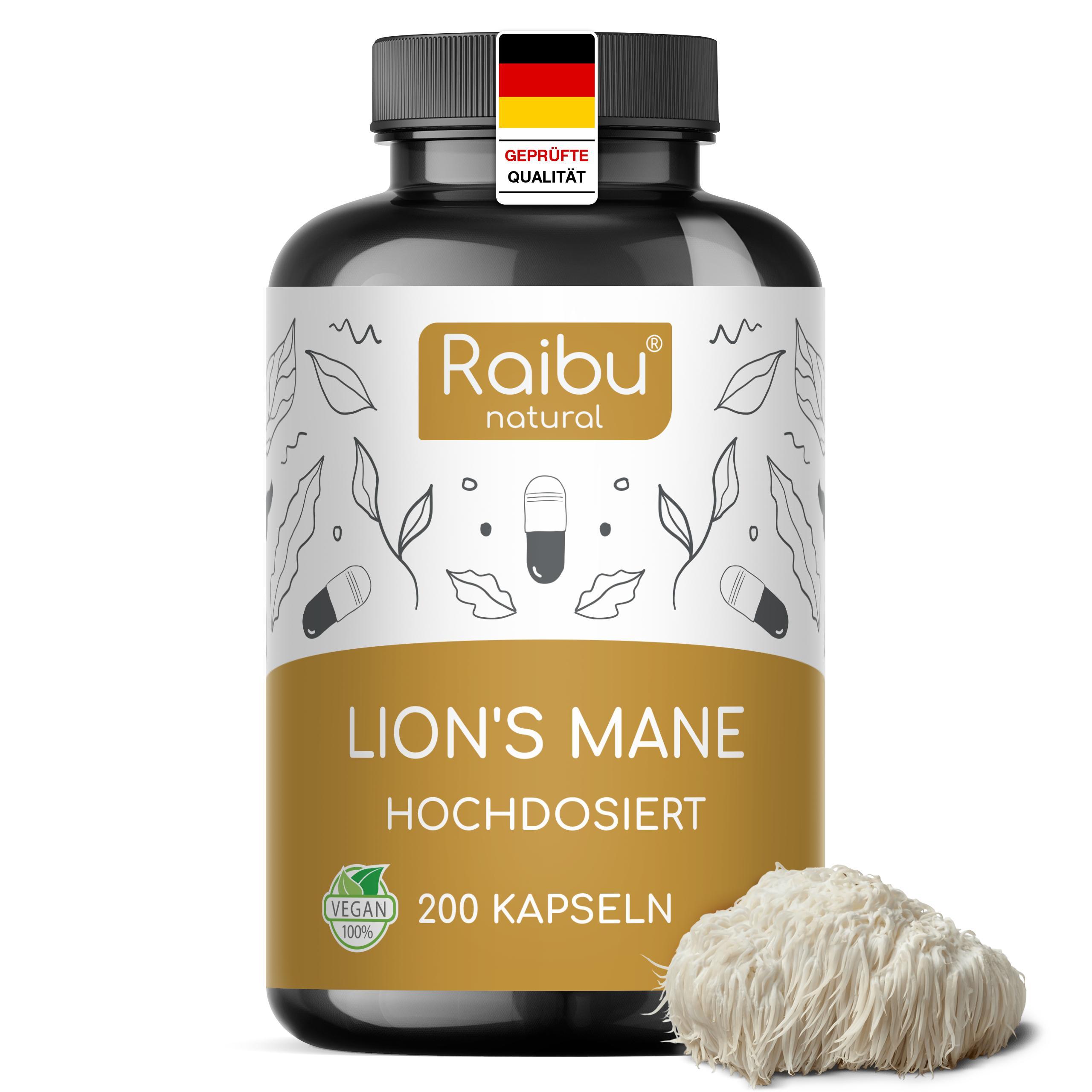 Raibu Natural Lions Mane (Hericium Erinaceus), mit 30% Polysaccharide & 5% Beta Glucan - Raibu